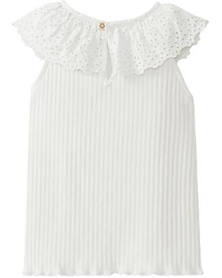 Laranjinha Top with Embroidered Collar - Natural - Elasticated Cotton T-shirts