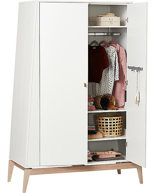 Leander Luna Large Wardrobe - White/Oak - Spacious Wardrobes