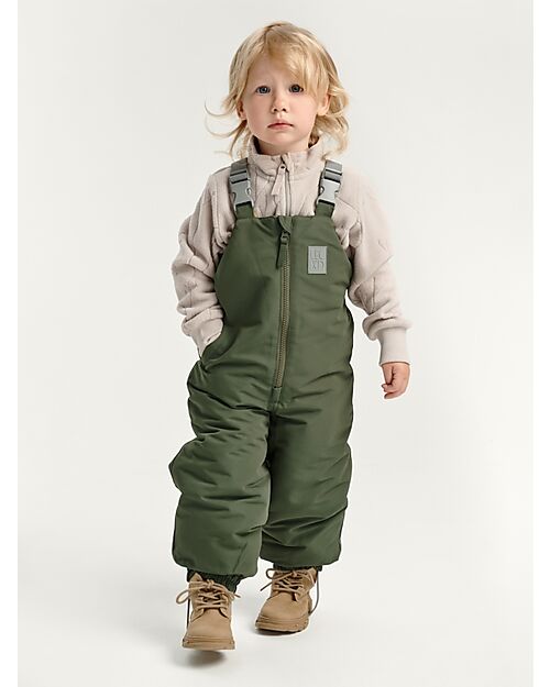 Leokid Waterproof Winter Dungarees - Color Block Green Scape - with Adjustable Braces Dungarees