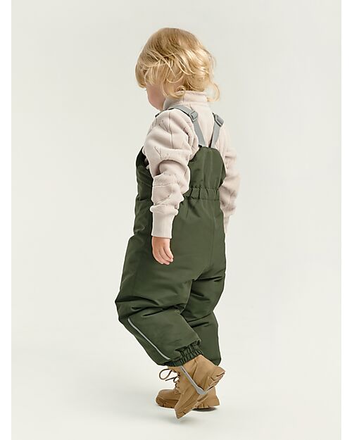 Leokid Waterproof Winter Dungarees - Color Block Green Scape - with Adjustable Braces Dungarees