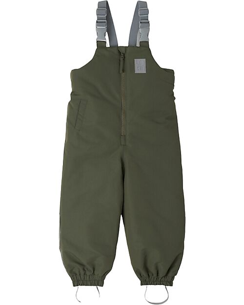 Leokid Waterproof Winter Dungarees - Color Block Green Scape - with Adjustable Braces Dungarees