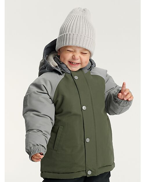 Leokid Waterproof Winter Jacket - Color Block Green Scape - with Side Pockets Jackets