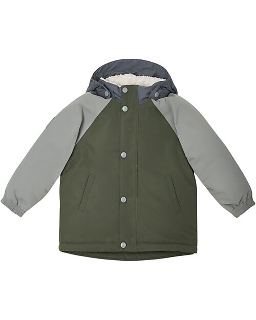 Leokid Waterproof Winter Jacket - Color Block Green Scape - with Side Pockets Jackets