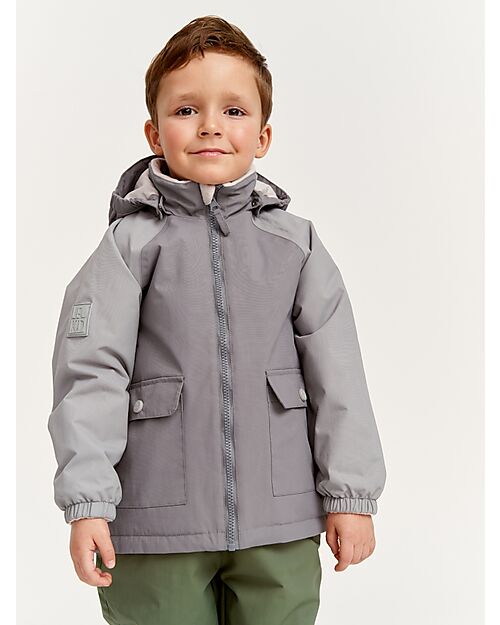 Leokid Waterproof Winter Jacket - Foggy Gray - with Front Pockets Jackets