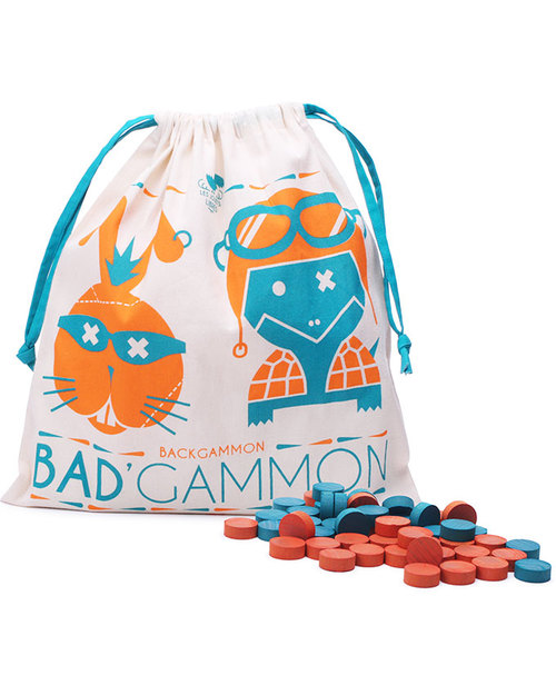 Les Jouets Libres Wooden BAD-gammon - A Naughty Version of Classic Backgammon (Organic Cotton Bag!) Board Games