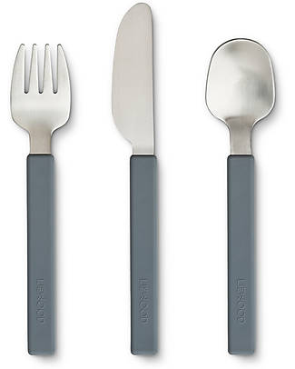 Liewood Adrian Junior Cutlery Set - Whale Blue - Stainless Steel and Silicone Cutlery