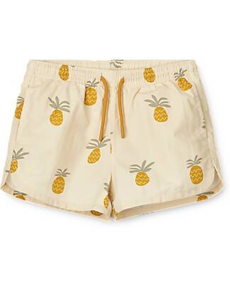 Liewood Aiden Printed Board Shorts - Pineapples - Cloud Cream - Recycled Material Swimming Trunks