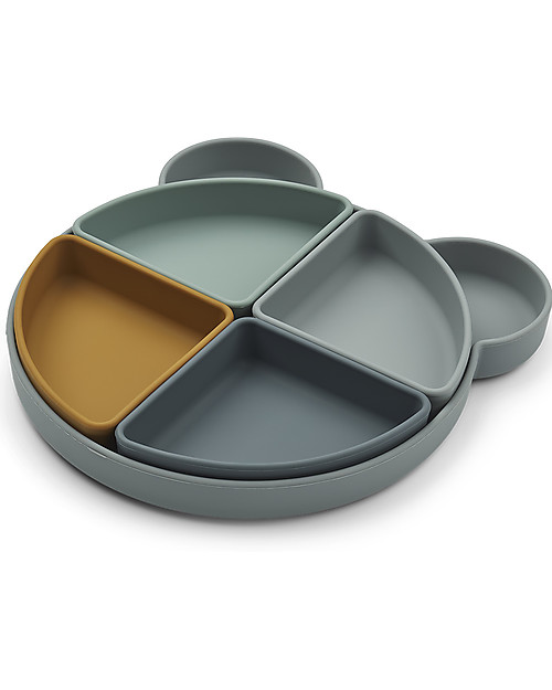 Liewood Arne Divider Plate - Mr Bear - Blue Fog Multi Mix Bowls & Plates