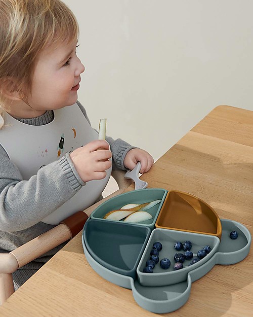 Liewood Arne Divider Plate - Mr Bear - Blue Fog Multi Mix Bowls & Plates