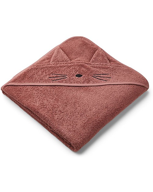 Liewood Augusta Hooded Towel, Cat - Dark Rose Towels And Flannels