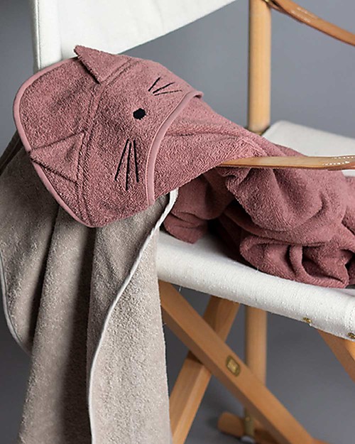 Liewood Augusta Hooded Towel, Cat - Dark Rose Towels And Flannels