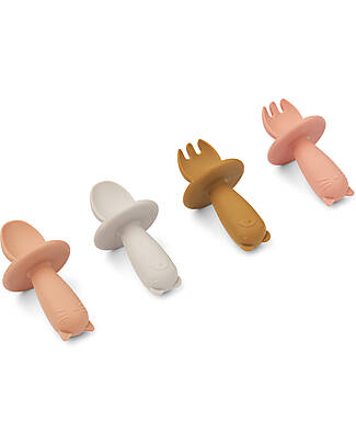 Liewood Avril Baby Cutlery 4-Pack - Tuscany Rose Multi Mix - Silicone Cutlery
