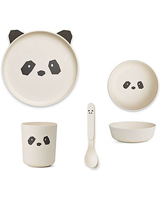 Liewood Bamboo Dinner Set, 4 pieces - Black & White Panda Bowls & Plates