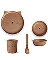 Liewood Bamboo Dinner Set, 4 pieces - Terracotta Cat Bowls & Plates