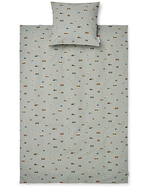Liewood Carl Adult Bedding - 200 x 140 cm - Vehicles/Dove Blue Mix - 100% Organic Cotton Duvet Sets