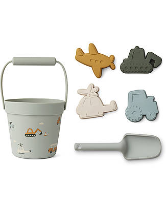 Liewood Dante Beach Set - Vehicles Dove Blue - Bucket+Shovel+Moulds Hair Accessories