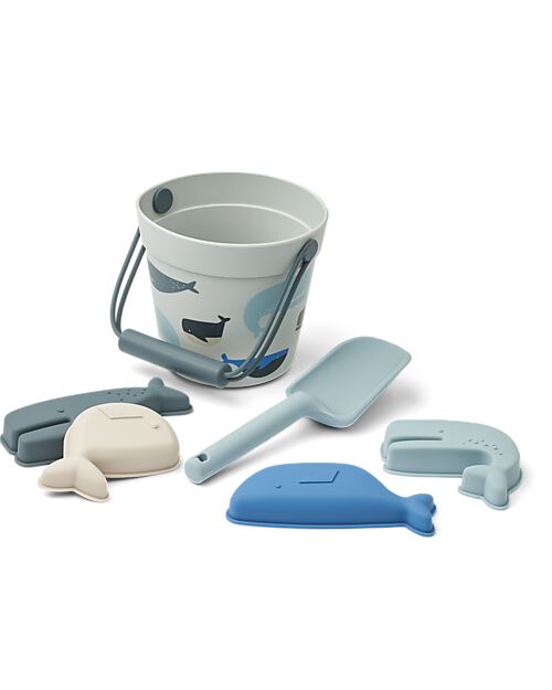 Liewood Dante Beach Set - Whales - Light Blue - Bucket+Shovel+Moduls Beach Toys