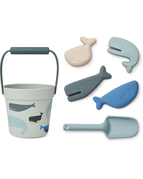 Liewood Dante Beach Set - Whales - Light Blue - Bucket+Shovel+Moduls Beach Toys