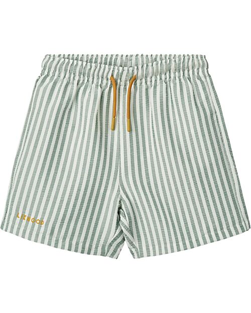 Liewood Duke Board Shorts - Peppermint and Crisp White Swimming Trunks