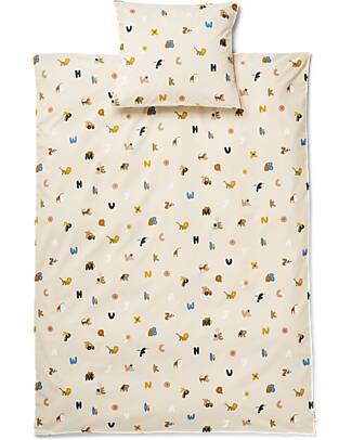 Liewood Duvet Cover and Pillowcase Set - Ingeborg Junior - 100x70 cm - Alphabet - Sand - 100% Organic Cotton Duvet Sets