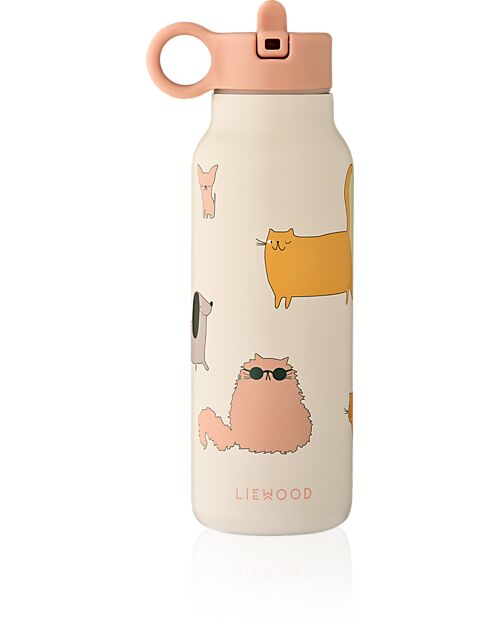 Liewood Falk Steel Thermal Bottle - 350 ml - Cats and Dogs - Sandy Thermos Bottles