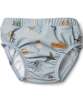 Liewood Frej Baby Boy Swim Pants - Sea Creatures Mix - Dove Blue Swim Diaper