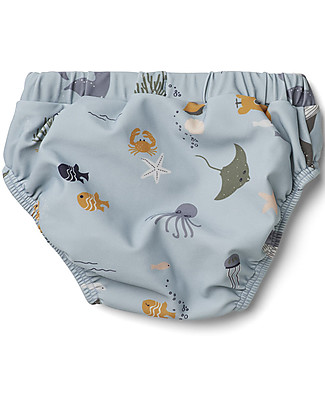 Liewood Frej Baby Boy Swim Pants - Sea Creatures Mix - Dove Blue Swim Diaper