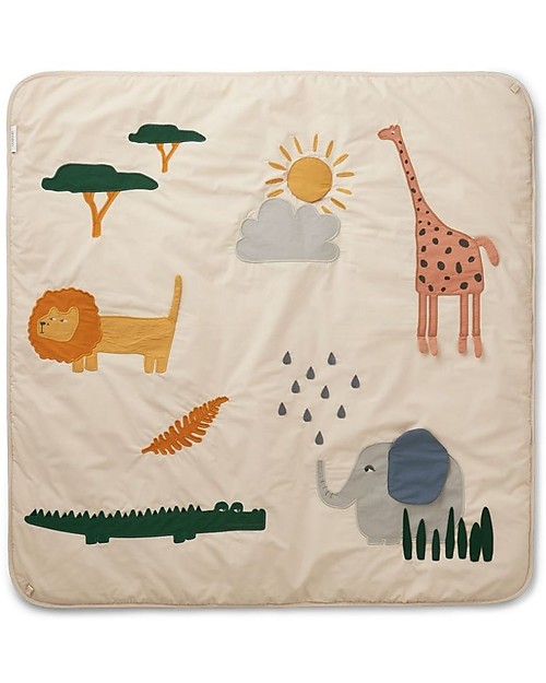 Liewood Glenn Activity Blanket - Safari Sandy mix - Great for Developing Motor Sences and Curiosity! Padded Playmats