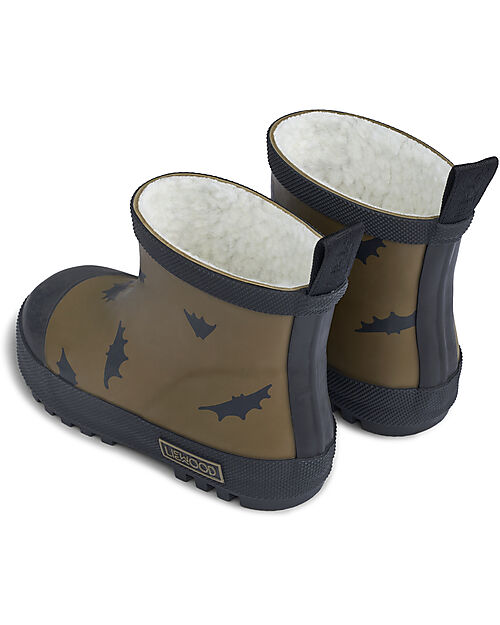 Liewood Jesse Thermo Rainboot - Bat/Khaki - Natural Rubber Lined with Eco Fur Wellies