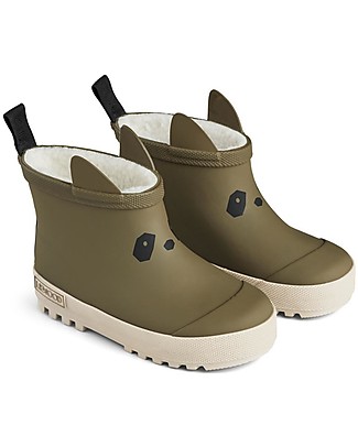 Liewood Jesse Thermo Rainboot - Khaki/Sandy Mix - Natural Rubber Lined with Eco Fur Wellies