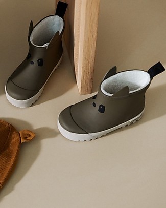 Liewood Jesse Thermo Rainboot - Khaki/Sandy Mix - Natural Rubber Lined with Eco Fur Wellies