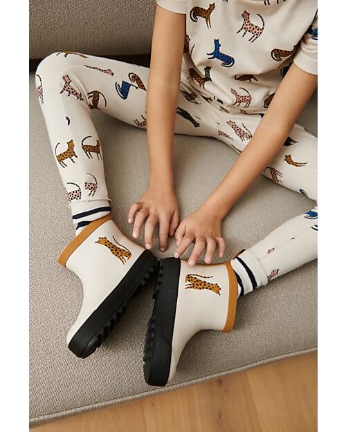 Liewood Jesse Thermo Rainboot - Leopard/Sandy Mix - Natural Rubber Lined with Eco Fur Wellies