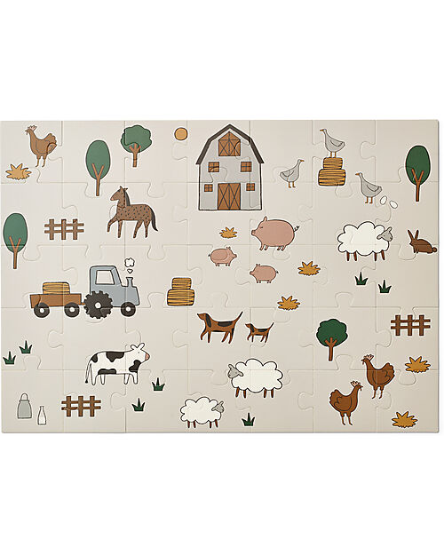 Liewood Jimmie Puzzle - Farm - Sand - 35 Pieces - 100% FSC Paper Puzzles