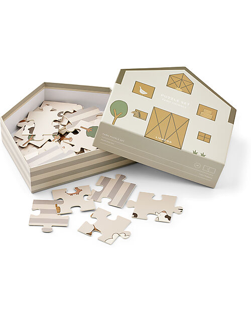 Liewood Jimmie Puzzle - Farm - Sand - 35 Pieces - 100% FSC Paper Puzzles