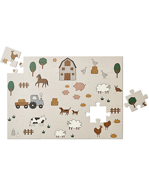 Liewood Jimmie Puzzle - Farm - Sand - 35 Pieces - 100% FSC Paper Puzzles