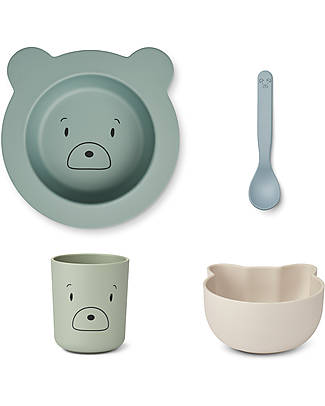 Liewood Joana Baby Dinner Set - Mr Bear - Dusty Mint Mix - Set 4 Pieces - 100% Biodegradable Meal Sets
