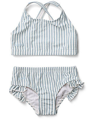 Liewood Juliet Bikini Seersucker - Sea Blue/White Stripes - UPF 50+ Bikinis And Tankinis