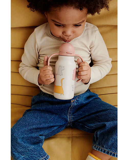 Liewood Kimmie Water Bottle - 250 ml - Sandy - Cats and Dogs Thermos Bottles