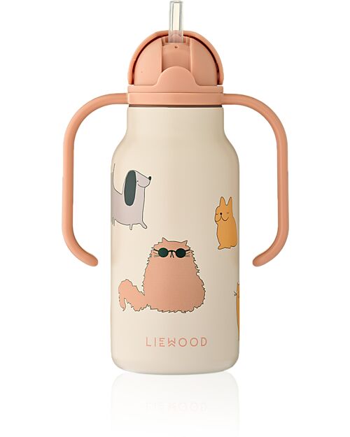 Liewood Kimmie Water Bottle - 250 ml - Sandy - Cats and Dogs Thermos Bottles