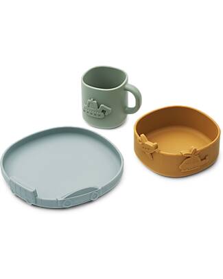Liewood Kine Tableware Set - Blu Fog - 100% Silicone Meal Sets