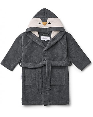 Liewood Lily Bathrobe - Penguin Stone Grey - 100% Organic Cotton Terry Towels And Flannels
