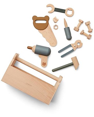 Liewood Luigi Wood Tool Set - Blue Multi Mix Wooden Toy Tools