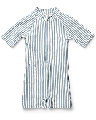 Liewood Max Swim Jumpsuit Seersucker - Sea Blue/White Stripes - UPF 50+ Swimsuits