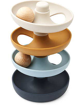 Liewood Maya Ball Tower - Sea Blue Multi Mix - 100% Silicone - 2 Beech Wood Balls Montessori Toys