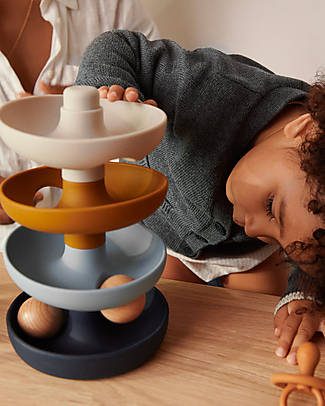 Liewood Maya Ball Tower - Sea Blue Multi Mix - 100% Silicone - 2 Beech Wood Balls Montessori Toys