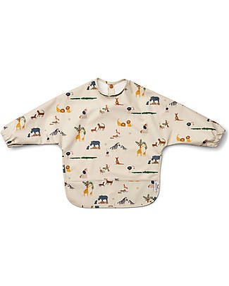 Liewood Merle Cape Bib with Slevees and Pocket - All Together Sandy - 100% Recycled Material Burpy Bibs