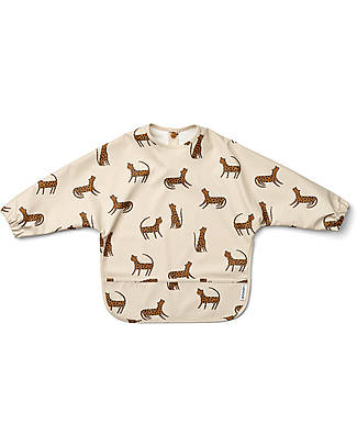 Liewood Merle Cape Bib with Slevees and Pocket - Leopard Sandy - 100% Recycled Material Burpy Bibs