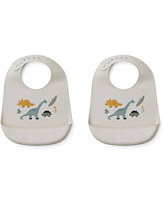 Liewood Pack of 2 Tilda Bibs - Dino - Dark Sandy Mix - Silicone Waterproof Bibs