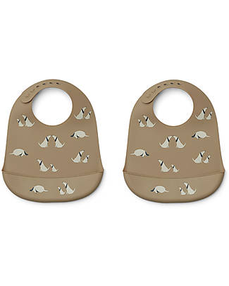 Liewood Pack of 2 Tilda Bibs - Dog - Oat Mix - Silicone Waterproof Bibs