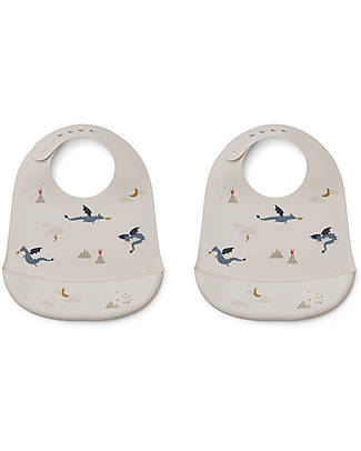 Liewood Pack of 2 Tilda Bibs - Dragon - Dark Sandy Mix - Silicone Waterproof Bibs